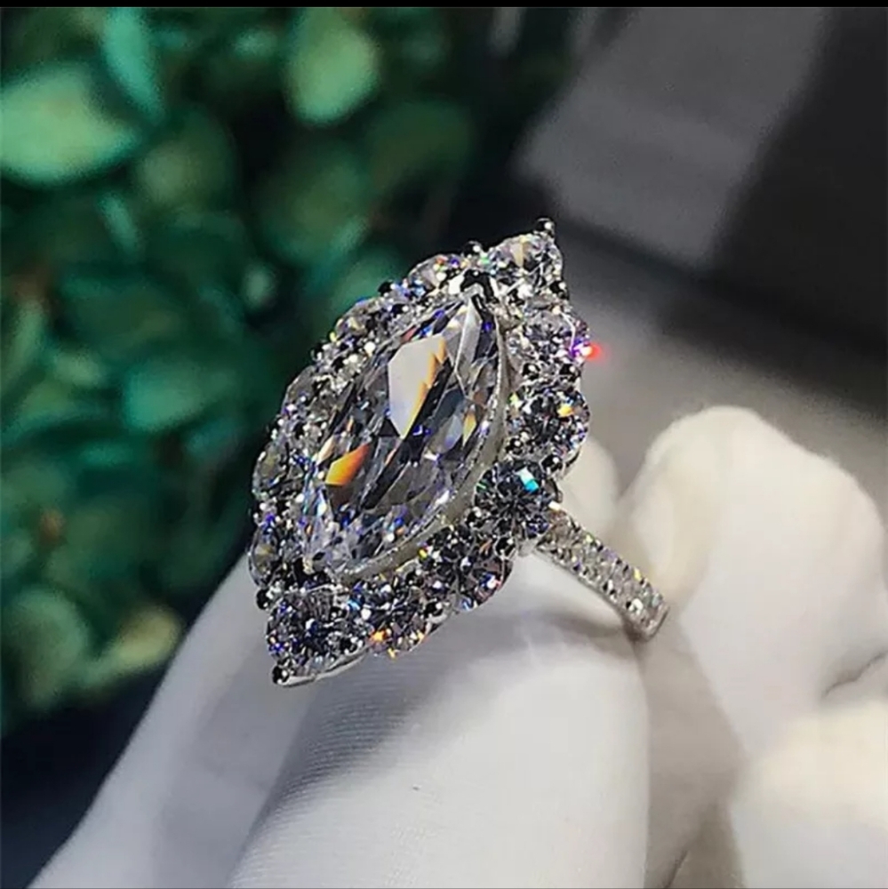 2 Carat Marquise Diamond Ring 14k White gold over 925 sz 6